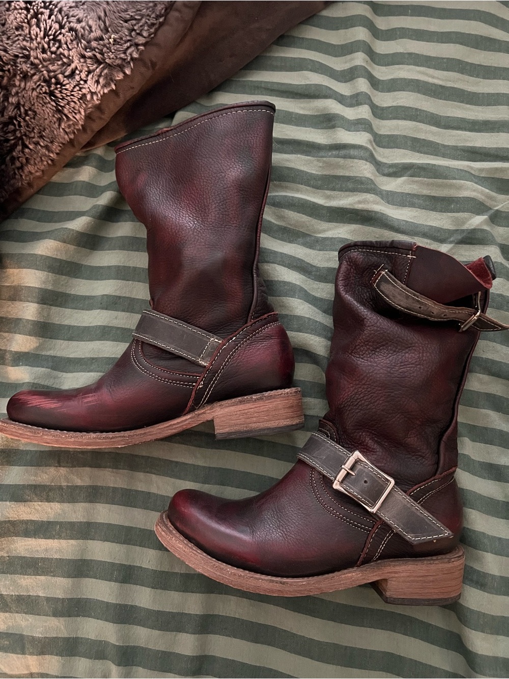 Freebird by Steven Burgundy Leather Mid-Calf Buckle Boots